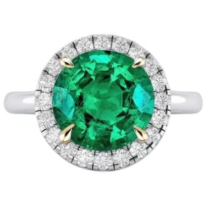 Natural Real ( Not Lab Grown ) Halo Ring Zambian Green Emerald GIA Wedding Jewelry