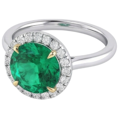 Natural Real ( Not Lab Grown ) Halo Ring Zambian Green Emerald GIA Wedding Jewelry