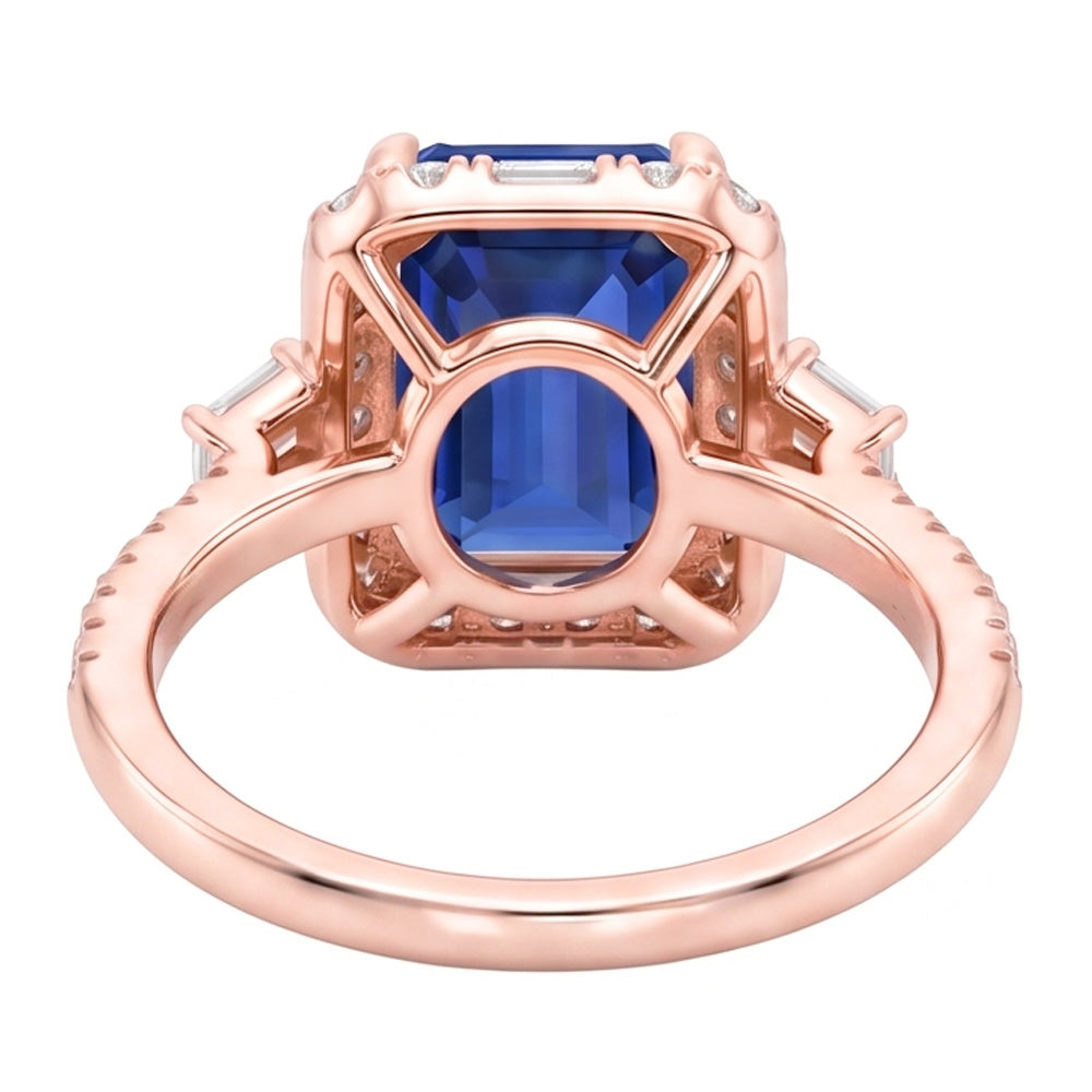 Halo Rose Gold Ring Emerald Blue Sapphire & Natural Earth Mined Diamonds 3 Carats