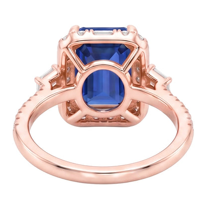 Halo Rose Gold Ring Emerald Blue Sapphire & Natural Earth Mined Diamonds 3 Carats