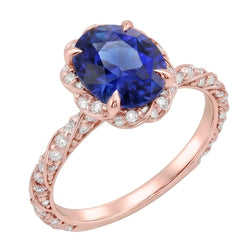 Halo Rose Gold Ring Twist Style Ceylon Sapphire & Natural Earth Mined Diamonds 3.50 Carats