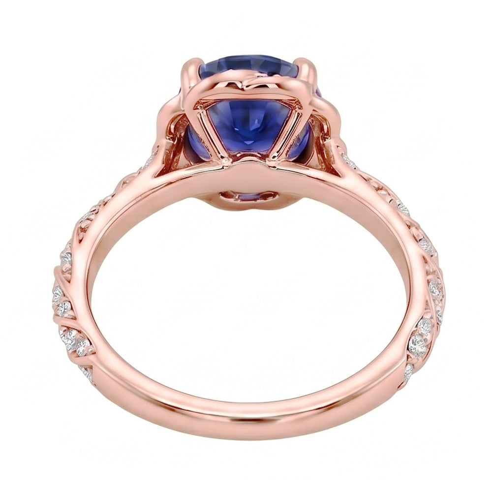 Halo Rose Gold Ring Twist Style Ceylon Sapphire & Natural Earth Mined Diamonds 3.50 Carats