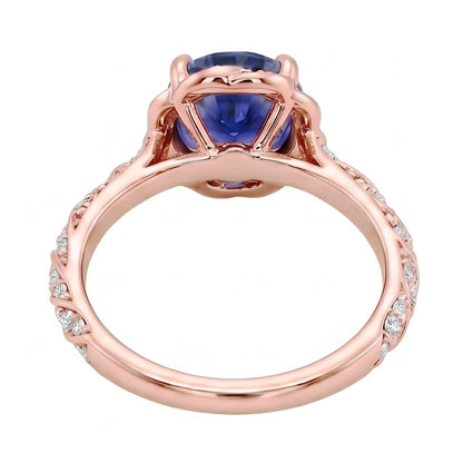 Halo Rose Gold Ring Twist Style Ceylon Sapphire & Natural Earth Mined Diamonds 3.50 Carats