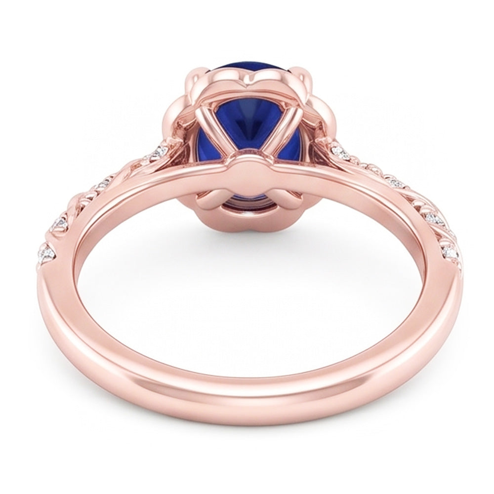 Halo Rose Gold Ring Twist Style Ceylon Sapphire & Natural Earth Mined Diamonds 3.50 Carats