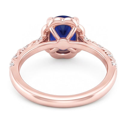 Halo Rose Gold Ring Twist Style Ceylon Sapphire & Natural Earth Mined Diamonds 3.50 Carats