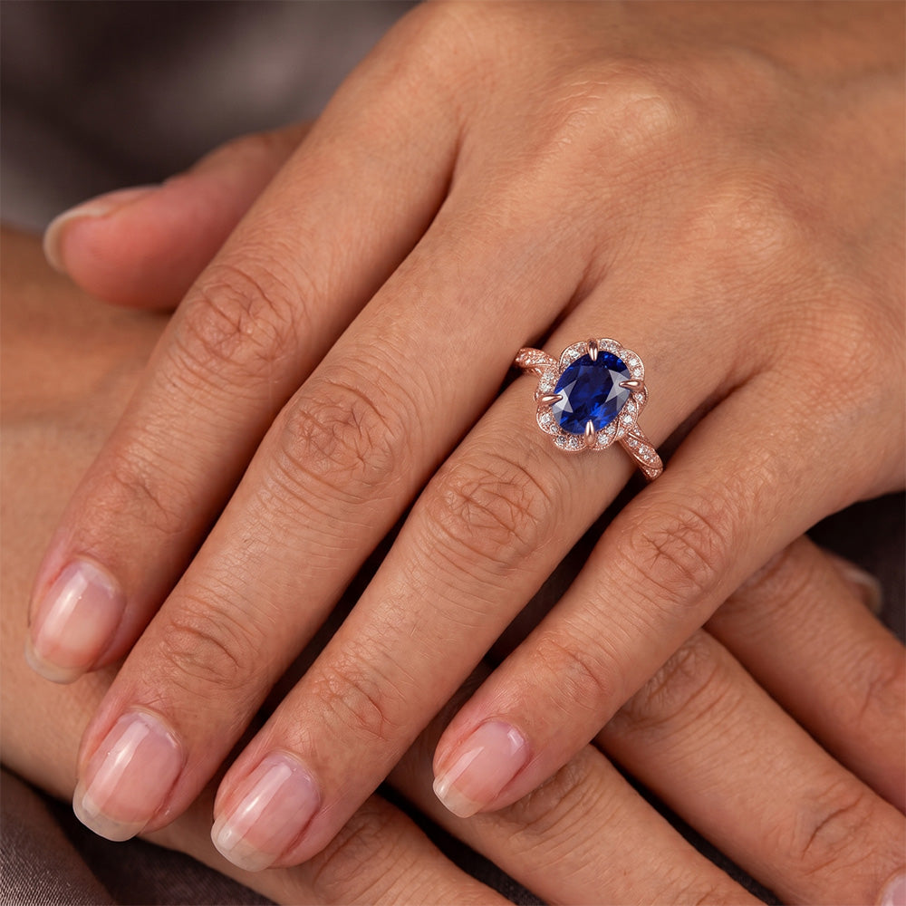 Halo Rose Gold Ring Twist Style Ceylon Sapphire & Natural Earth Mined Diamonds 3.50 Carats