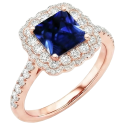 Halo Round Natural Earth Mined Diamond Ring Flower Style Princess Blue Sapphire 7 Carats