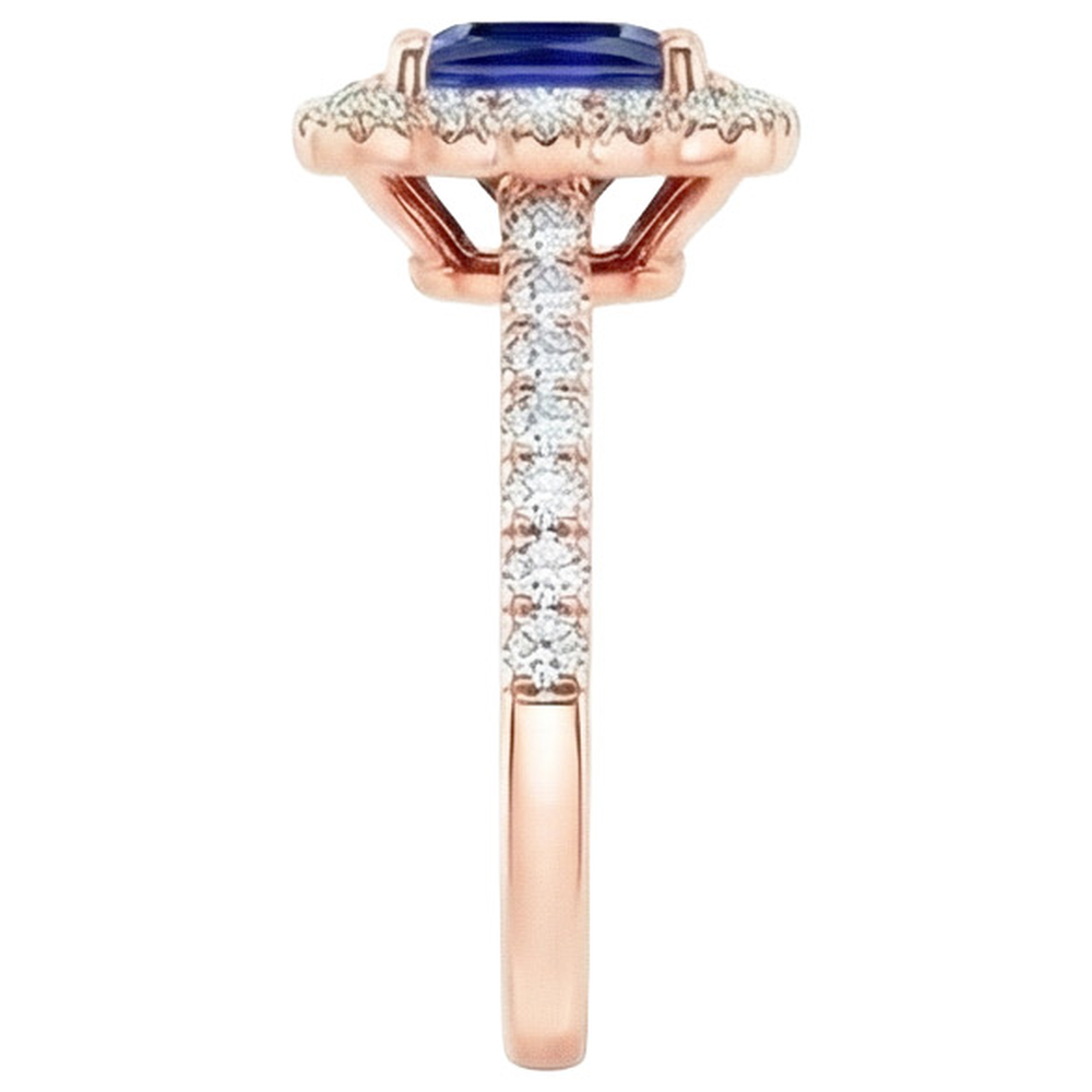Halo Round Natural Earth Mined Diamond Ring Flower Style Princess Blue Sapphire 7 Carats