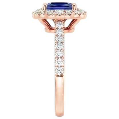 Halo Round Natural Earth Mined Diamond Ring Flower Style Princess Blue Sapphire 7 Carats