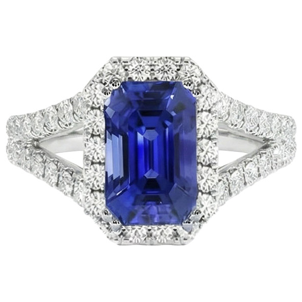 Halo Round IGI CERTIFIED Diamond & Ceylon Color Sapphire Engagement Ring 11.75 Carats