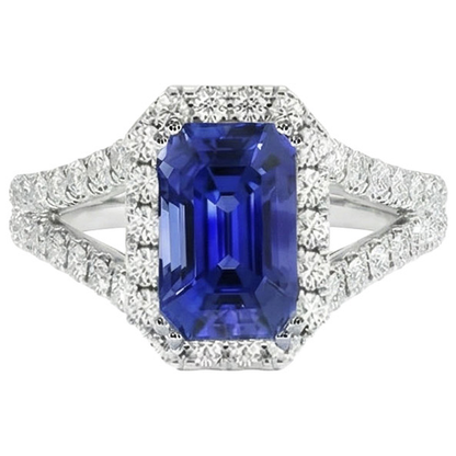 Halo Round IGI CERTIFIED Diamond & Ceylon Color Sapphire Engagement Ring 11.75 Carats