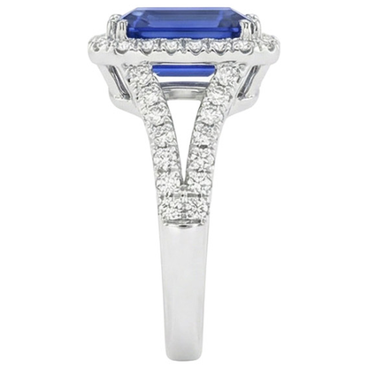 Halo Round IGI CERTIFIED Diamond & Ceylon Color Sapphire Engagement Ring 11.75 Carats