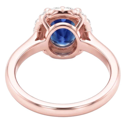 Halo Round Natural Earth Mined Diamond & Oval Ring Sri Lankan Sapphire 3.50 Carats