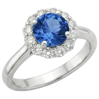natural round sapphire 3.35ct ring front view