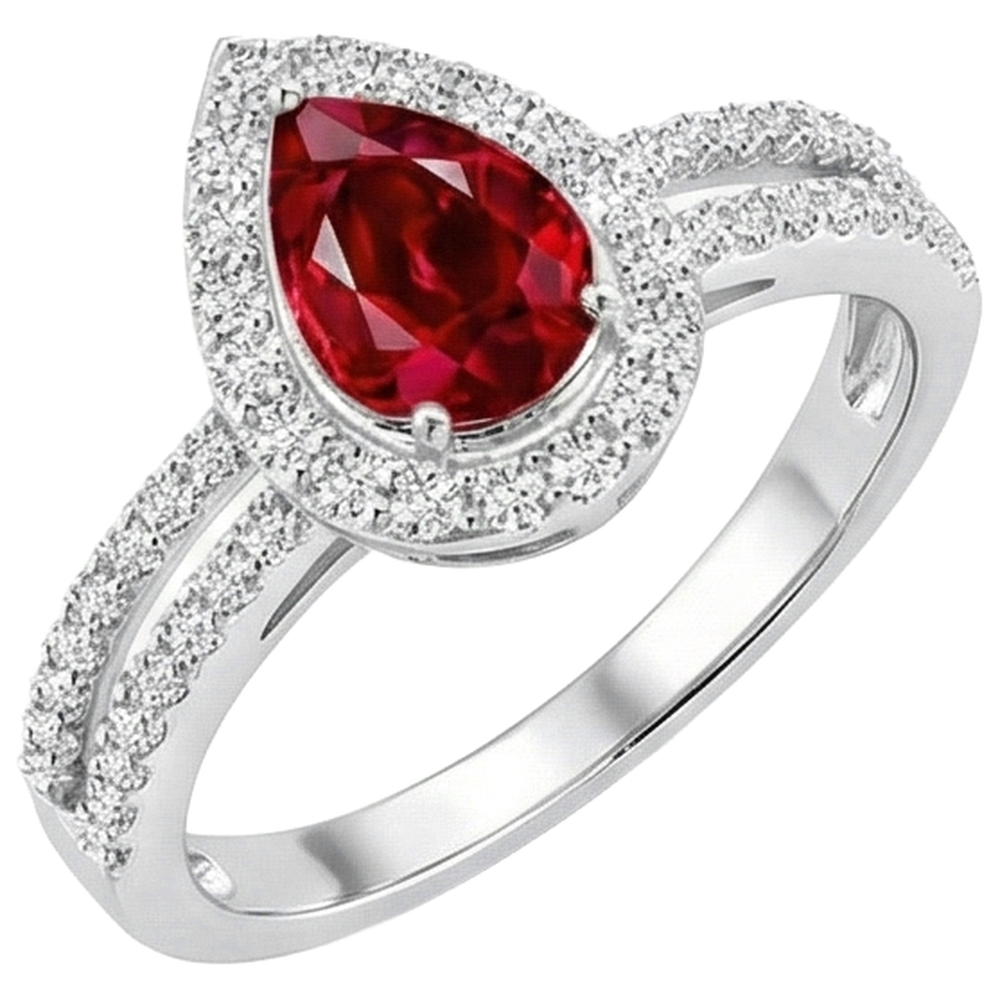 Halo Ruby And Natural Earth Mined Diamonds 4 Carats Engagement Ring Gold 14K