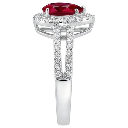 Halo Ruby And Natural Earth Mined Diamonds 4 Carats Engagement Ring Gold 14K