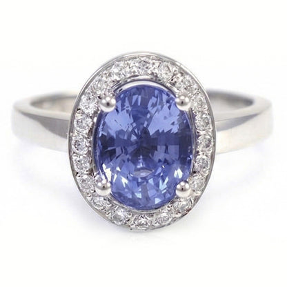 Halo Sapphire And Natural Earth Mined Diamond Ring
