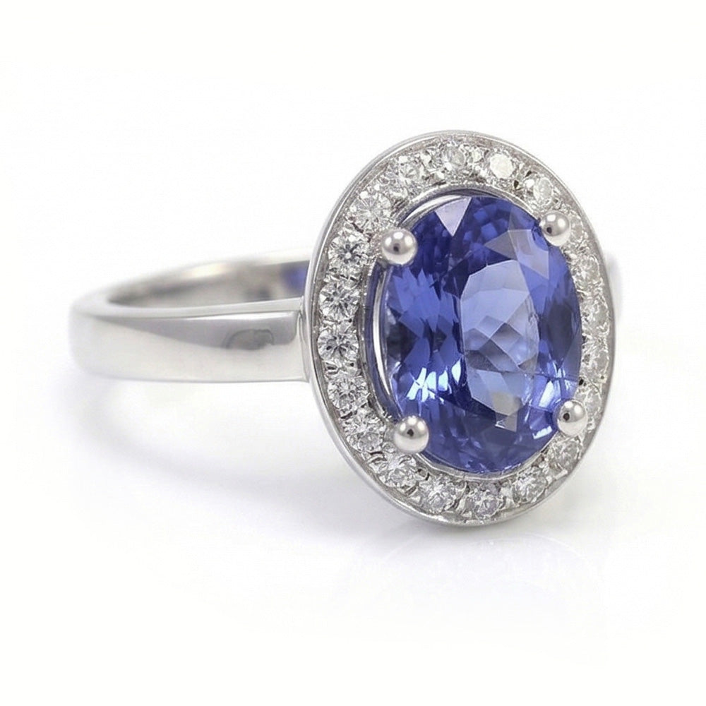 Halo Sapphire And Natural Earth Mined Diamond Ring