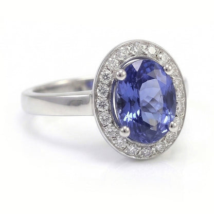 Halo Sapphire And Natural Earth Mined Diamond Ring