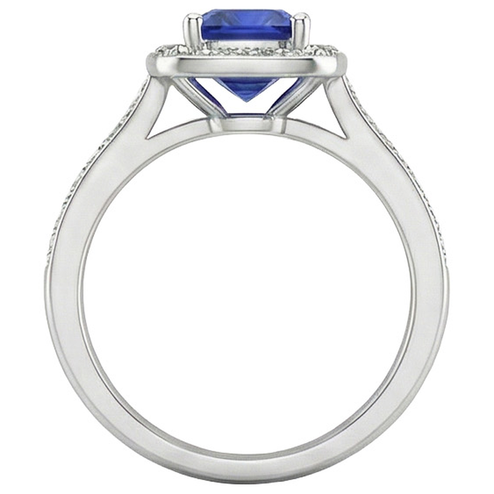 Natural Real ( Not Lab Grown )  Halo Sapphire Cushion Cut Engagement Ring