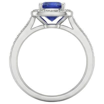 Natural Real ( Not Lab Grown )  Halo Sapphire Cushion Cut Engagement Ring