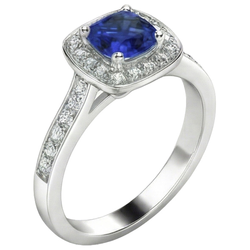 Natural Real ( Not Lab Grown )  Halo Sapphire Cushion Cut Engagement Ring