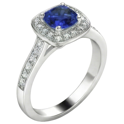 Natural Real ( Not Lab Grown )  Halo Sapphire Cushion Cut Engagement Ring