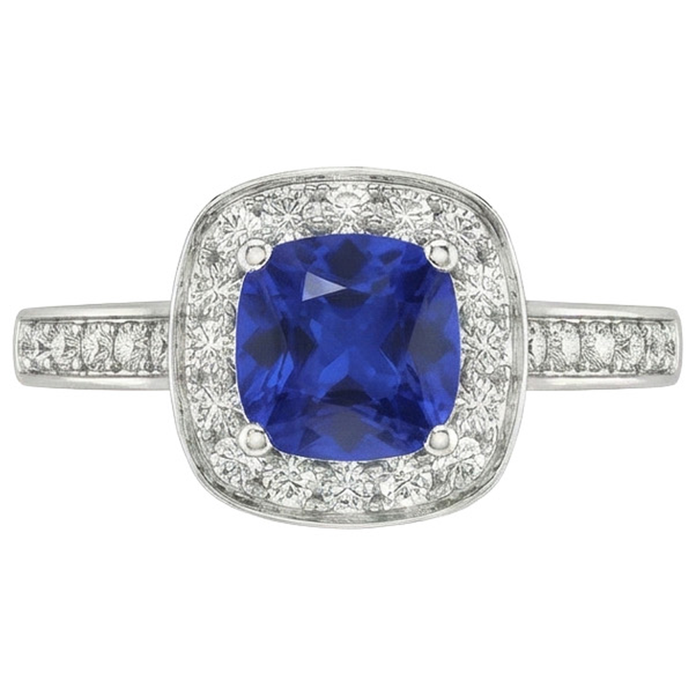 Natural Real ( Not Lab Grown )  Halo Sapphire Cushion Cut Engagement Ring