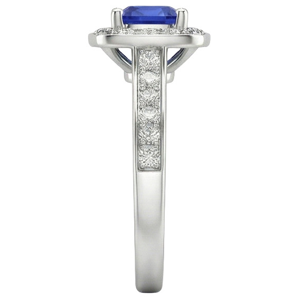 Natural Real ( Not Lab Grown )  Halo Sapphire Cushion Cut Engagement Ring