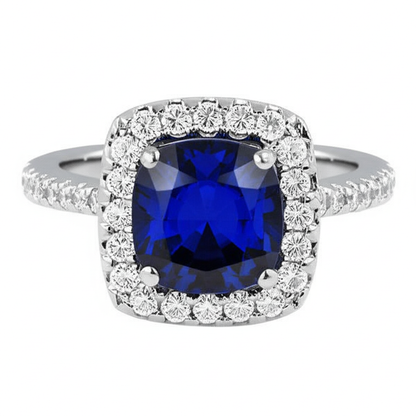 Halo Sapphire Cushion Cut Ladies Ring