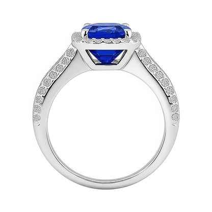 Halo Sapphire Cushion Cut Ladies Ring