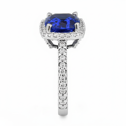 Halo Sapphire Cushion Cut Ladies Ring