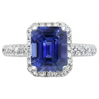 Halo Sapphire Engagement Ring Double Row Pave Set Natural Earth Mined Diamonds 4 Carats