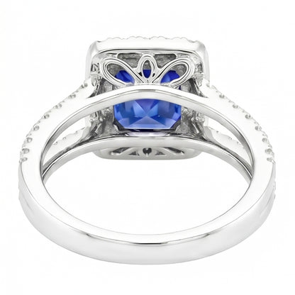 Halo Sapphire Engagement Ring Set Pave Natural Earth Mined Diamond Gold Band 3 Carats