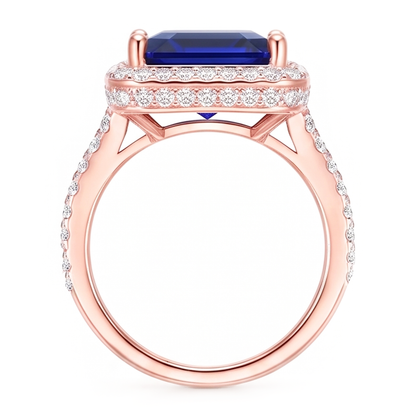 Halo Sapphire Engagement Ring Two Tone 14K 6 Carats Pave Set Natural Earth Mined Diamonds