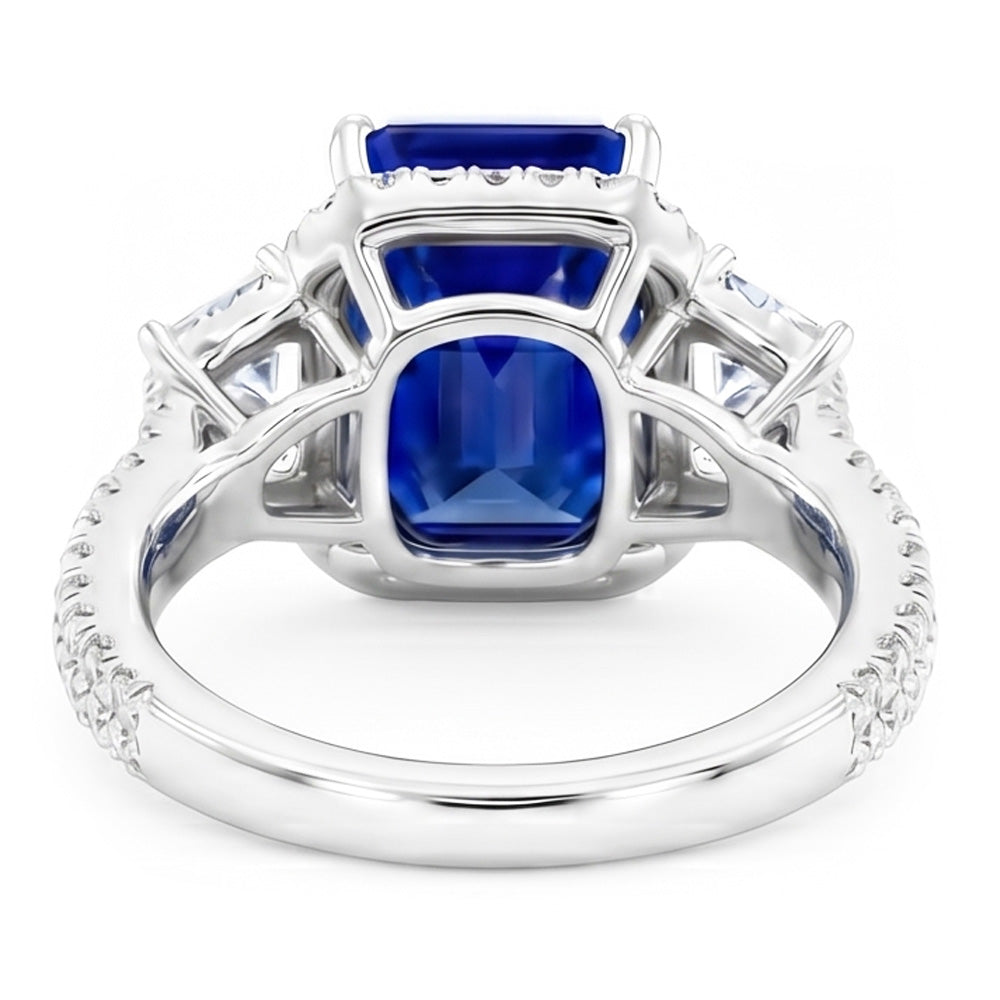 Halo Sapphire Gemstone Ring 6 Carats Emerald & Round Natural Earth Mined Diamonds Pave Set