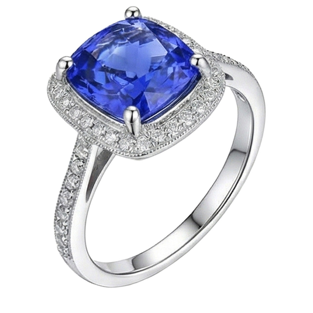 Halo Sapphire Natural Earth Mined Diamond Ring Cushion Cut