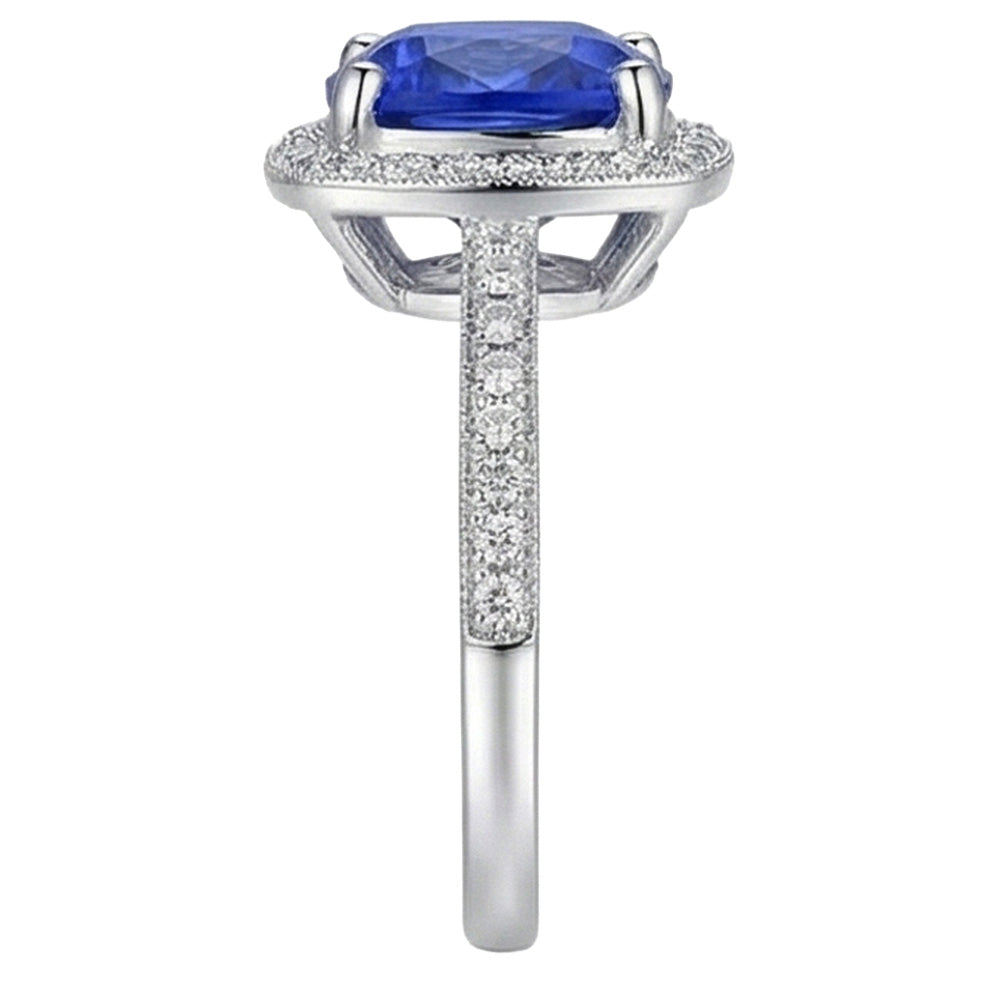 Halo Sapphire Natural Earth Mined Diamond Ring Cushion Cut