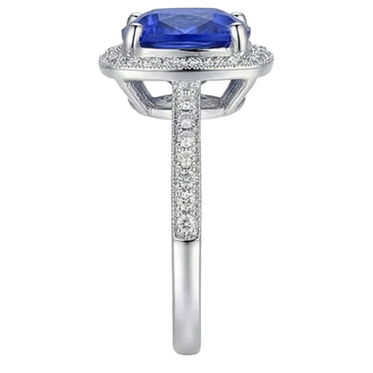 Halo Sapphire Natural Earth Mined Diamond Ring Cushion Cut