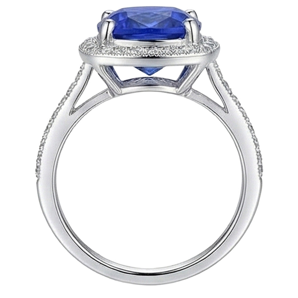 Halo Sapphire Natural Earth Mined Diamond Ring Cushion Cut