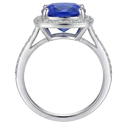 Halo Sapphire Natural Earth Mined Diamond Ring Cushion Cut