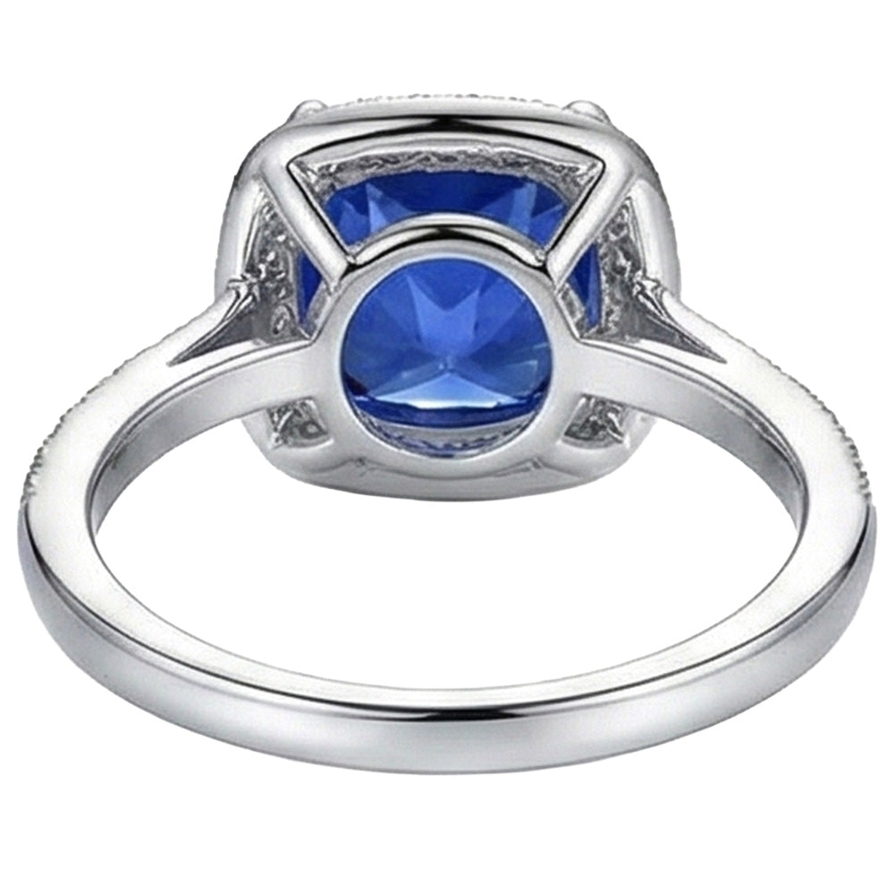 Halo Sapphire Natural Earth Mined Diamond Ring Cushion Cut