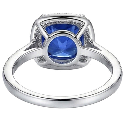 Halo Sapphire Natural Earth Mined Diamond Ring Cushion Cut