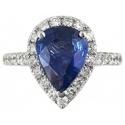 Halo Sapphire Pear Engagement Natural Earth Mined Diamond Ring