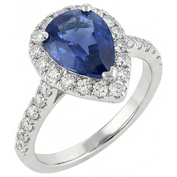 Halo Sapphire Pear Engagement Natural Earth Mined Diamond Ring