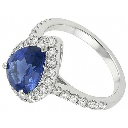 Halo Sapphire Pear Engagement Natural Earth Mined Diamond Ring