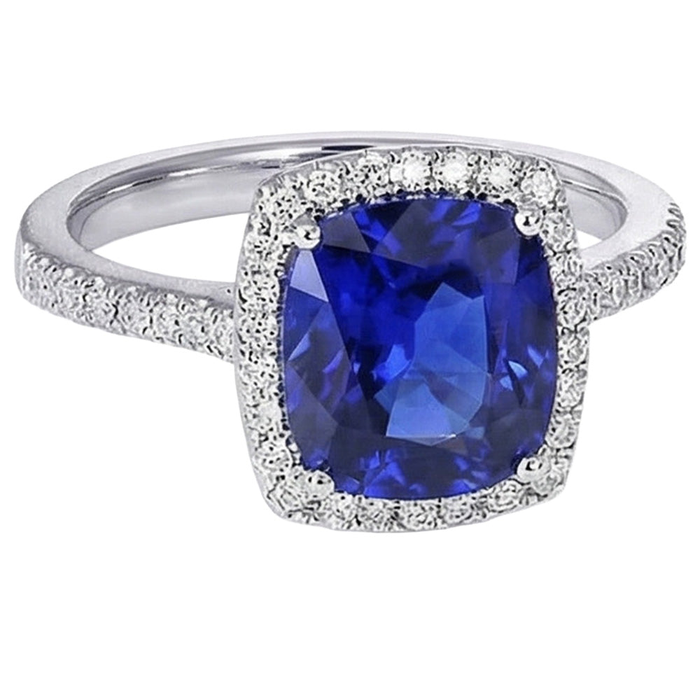Halo Sri Lankan Sapphire And Natural Earth Mined Diamond White Gold 14K Ring 7.80 Ct
