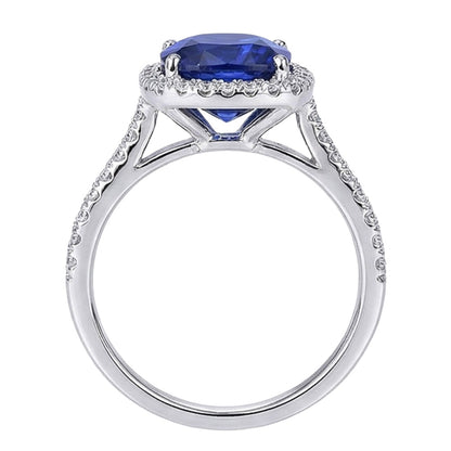 Halo Sri Lankan Sapphire And Natural Earth Mined Diamond White Gold 14K Ring 7.80 Ct