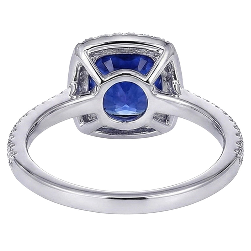 Halo Sri Lankan Sapphire And Natural Earth Mined Diamond White Gold 14K Ring 7.80 Ct