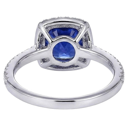 Halo Sri Lankan Sapphire And Natural Earth Mined Diamond White Gold 14K Ring 7.80 Ct